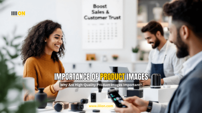 A group of people discussing product images in a professional setting, with a focus on boosting sales and customer trust